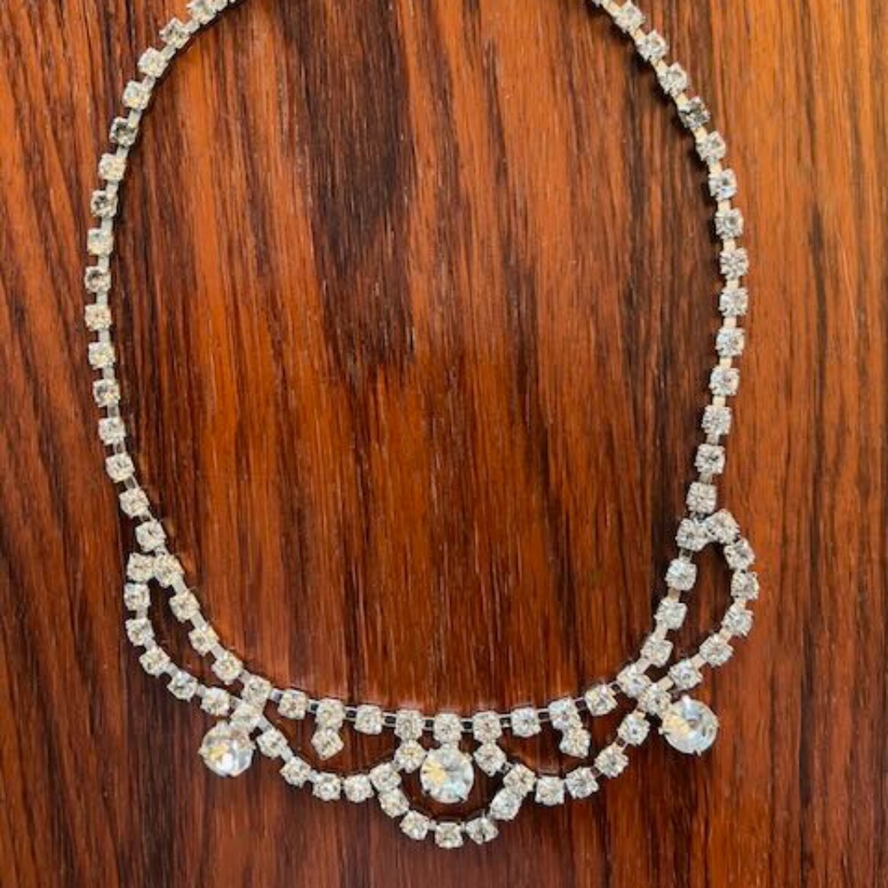 Vintage Clear Rhinestone Necklace Choker 1950-1960s